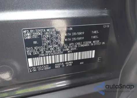 2019 Toyota Rav4 Xle Premium z USA, uszkodzony, nr VIN JTMA1RFV1KD504559